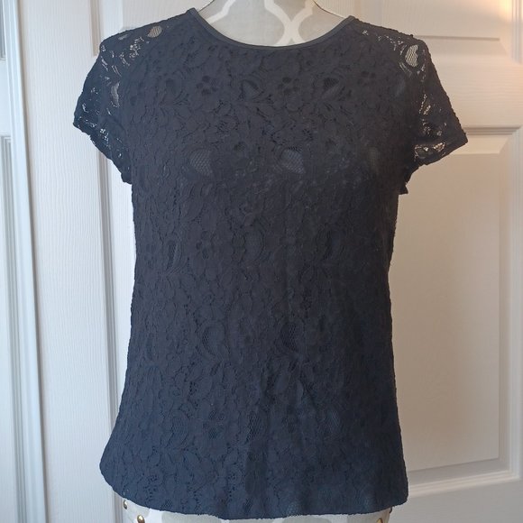 Kenneth Cole Reaction Black Lace Top - Zippered Back (3175) - Picture 1 of 7